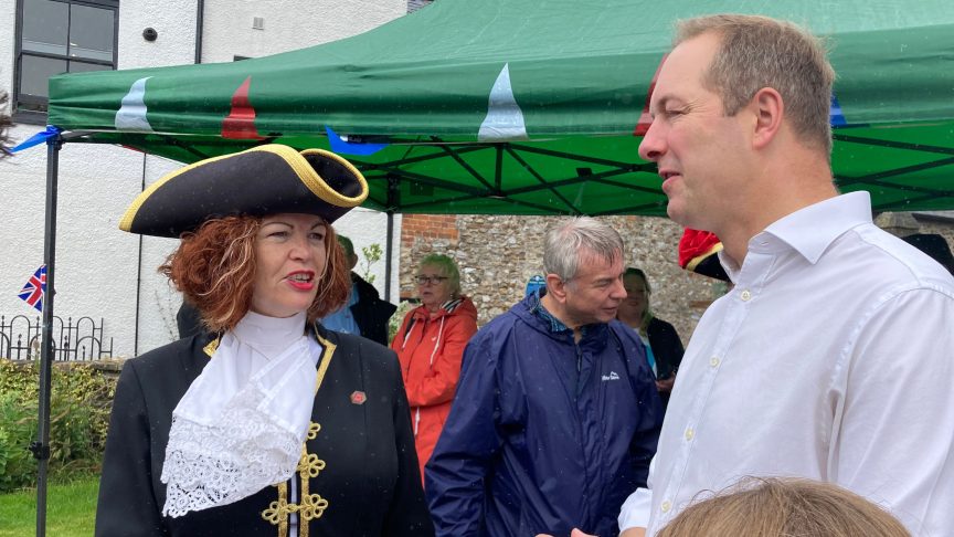 Caroline Kolek (Deputy Town Crier) and Richard Foord MP for Honiton & Sidmouth.